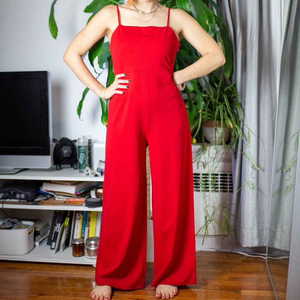 Urban Outfitters Red Full Length Wide Leg Jumpsuit
